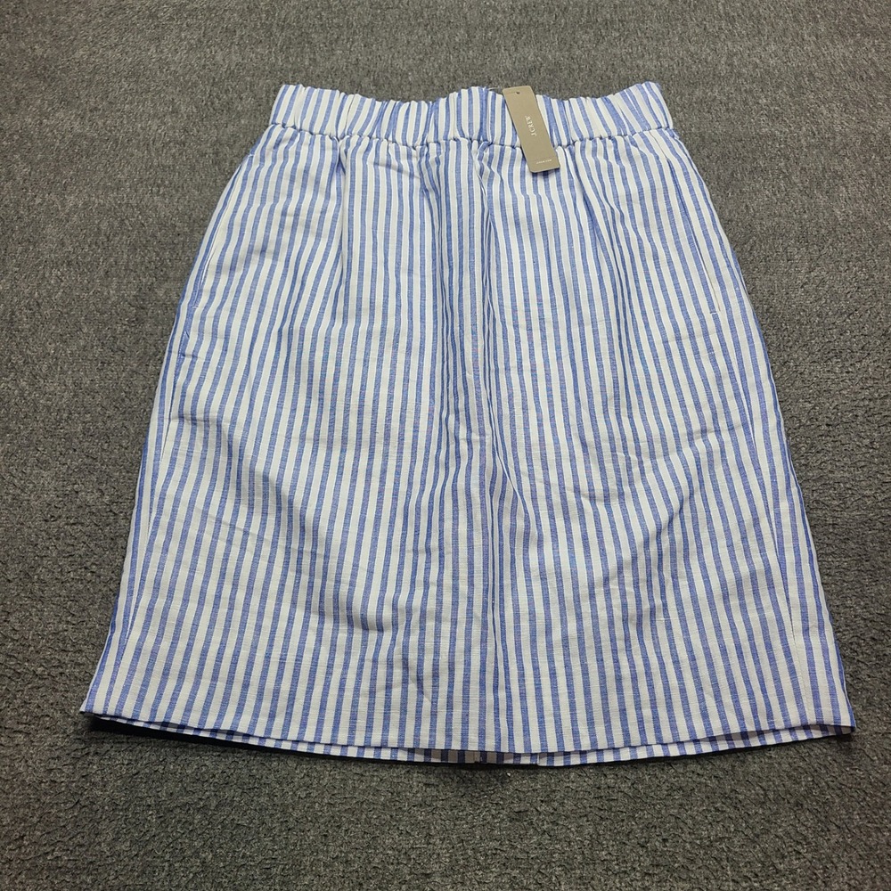 J.Crew Pull-On Skirt Womens XS Blue NWT Striped Elastic Waist Linen Blend J3483